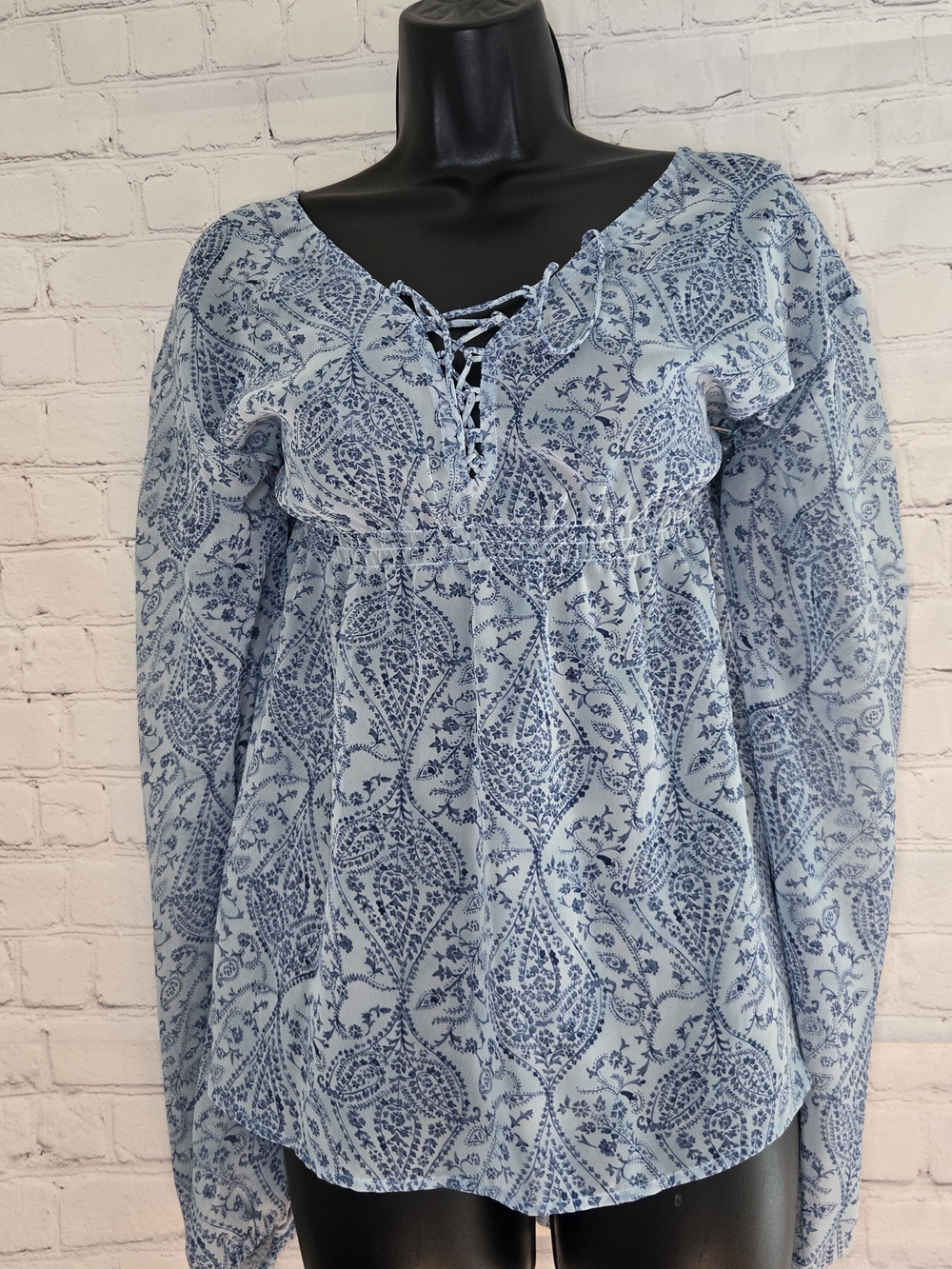 Early 2000s sheer paisley babydoll milkmaid corset tie top Venezia Jeansโ